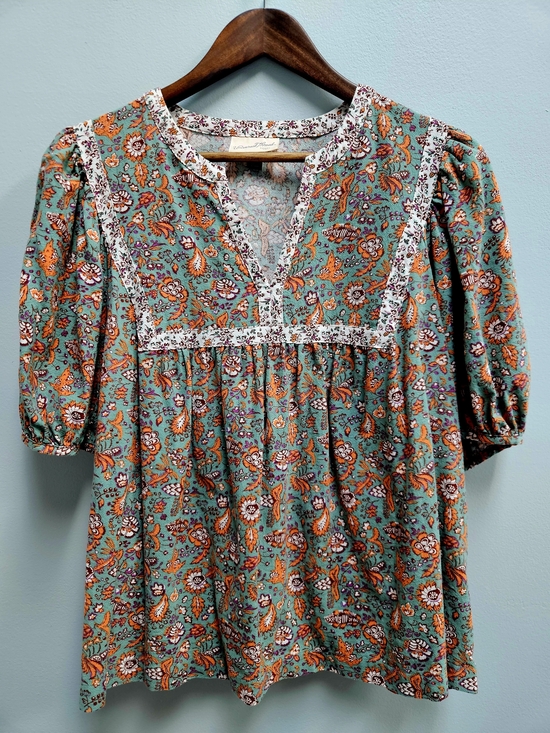 Universal Thread Tops - Universal Thread Puff Sleeve Floral Pattern Boho Top